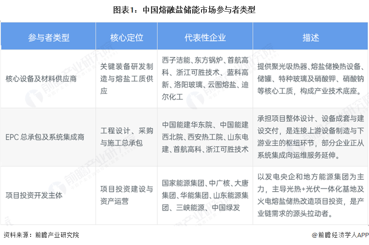 图表1：中国熔融盐储能市场参与者类型